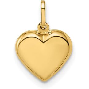 14K Yellow Gold Puffed Heart Pendant (L- 0.56 Inch, W- 0.39 Inch)