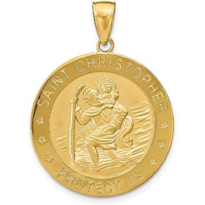 Diamond2Deal 14k Yellow Gold Saint Christopher Medal Pendant (L- 34 mm W- 25 mm)