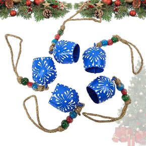 BELLUXE 7 سم أجراس بقرة هارموني عتيقة مصنوعة يدويًا ريفية محظوظة لعيد الميلاد معلقة على حبل (أزرق داكن 5 قطع) in Kuwait