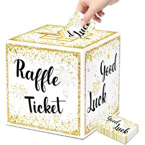 SietDESEO Gold Raffle Box with Raffle Tickets Donation Box Ballot Box Suggestion Box with Slot for Party Wedding Birthday Baby Shower Raffle Tickets Box