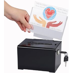 Adir Suggestion Box with Slot and Lock – Acrylic Donation Box for Fundraising, Drawing Box for Raffle, Funraiser Box, Tip Box with Lock - 6.25x4.5x 4 Inches voting box with slot and Sign Holder