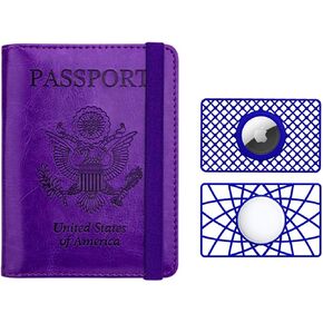 WALNEW Travel Accessories Bundle|AirTag Holder for Wallet & Passport Holder|Ultra Slim Thin Credit Card Size Case 0.1 inch Thickness Airtag Holder|RFID Blocking Passport Holder for Women Men