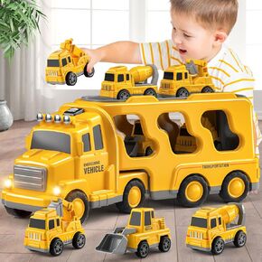 5 in 1 Construction Trucks Cars Toys for Toddlers 3-5, Boy Toddler Car Truck Toys with Light Sound, Birthday Gifts Toys for 3 4 5 Year Old Boy