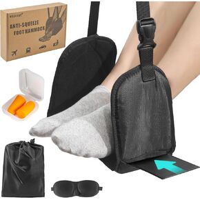 Foot Hammock for Plane Travel - Anti-Squeeze Airplane Foot Rest, Portable Foot Sling for Long Flight with Support Board/Memory Foam, Footrest Leg Rest for Air Travel Accessories Must Haves, 1 Pack