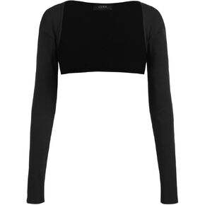 CIDER Solid Collarless Long Sleeve Crop Shrug
