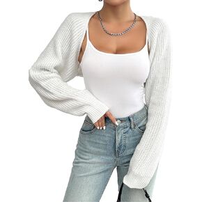 Women's Bolero Shrug Sweater Long Sleeve Y2K Cropped Top Cardigan Sweater Open Front Knit Fall Winter