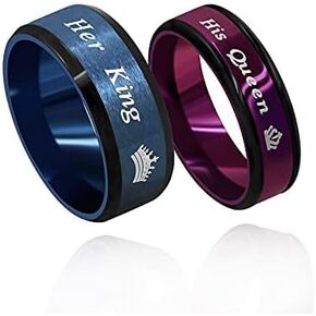 Fashion 2-Tones Her King Ring, Black Blue, Matching Couples Wedding Band Engagement, Lovers Valentines Jewelry Gifts Y1314-2D (size 7)