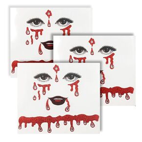 Vampire Face Jewels for Women Vampire Costume Face Jewels Stick on Scary Blood Rhinestone Gems Vampire Accessories Halloween Costumes for Women Girls 3Packs (Red Rhinestone)