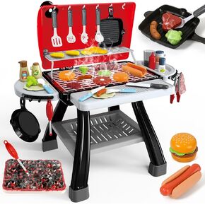 35pcs Kitchen Toy Set, Toy BBQ Grill Set, Cooking Toy Set, Little Chef Play, Kids Grill Playset Interactive BBQ Toy Set for Kids, Kids Kitchen Playset Toy Christmas Birthday Gift for Boys Girls Kids