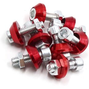 Motoforti 8pcs M6x1.0 Motorcycle License Plate Frame Screw Bolts Cap Fasteners Red Long-lasting