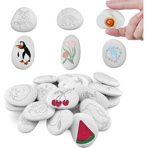 HalfYue 20 Pieces Rocks for Painting, 0.4"-1.2" River Rocks with Pattern Rock Painting Kit for Project Crafts and Family DIY Project Random Pattern (Natural Color)