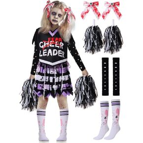 Dead Cheerleader Costume for Girls, Scary Bloody Kids Halloween Costumes for Halloween Dress Up Parties
