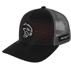 Dodge SRT Hellcat Redeye Logo Embroidered Patch Snapback Trucker Hat - Black/Charcoal/Red 2024