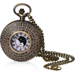 Avaner Yin Yang Pocket Watches: Tai Chi Analog Quartz Necklace Watches Pendant with Chain for Men and Women