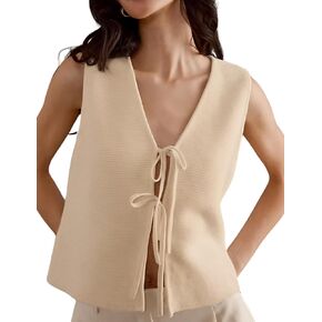 Women's Tie Knit Vest Crochet Sleeveless Open Front Cardigan Sweater Vest Top
