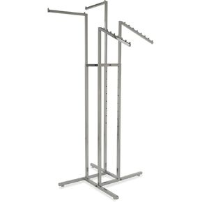 Clothing Rack – Heavy Duty Chrome 4 Way Rack, Adjustable Arms, Square Tubing, Perfect for Clothing Store Display With 2 Straight Arms and 2 Slanted Arms, Takes Up Only 32 Inches of Floor Space