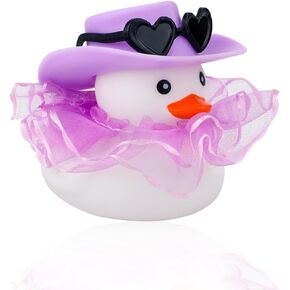 Car Ducks for Dashboard, Cute Car Rubber Duck Ornament Purple Duck Decoration Accessories with Glasses Hat Skirt for Car Table Refrigerator Decoration