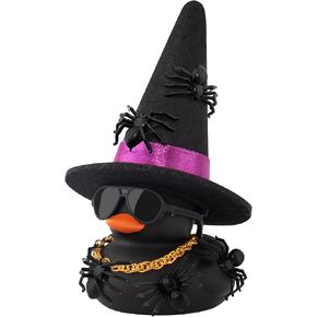 wonuu Halloween Color Rubber Duck Tiny Spider Halloween Decorations Duck Car Ornaments Halloween Accessories Witch Hat Sunglasses and Necklace, Green