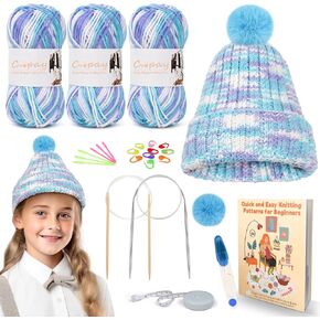 Coopay Circular Needle Knitting Kit, Knitting Hats Starter Kit with Easy-to-Follow Instructions, Complete Beginner Knitting Kit, Learn to Knit Hats with Circular Needles - Ideal Gift