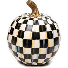 MACKENZIE-CHILDS Small Pumpkin, Resin Halloween Home Decor, Pink-and-White Bubblegum Pink Check