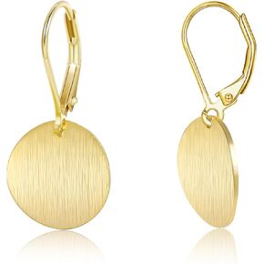 14K Gold Dangle Earrings for Women，Lightweight Circle Disc Coin Geometric Flat Brushed Drop Earrings, Hypoallergenic Leverback Earrings S925 Jewelry