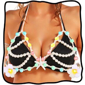 Nicute لؤلؤة نجم البحر الجسم سلسلة سترة تضيء LED الطبقات الصدرية زهرة الرسن توهج بيكيني التستر الجسم اكسسوارات للنساء in Kuwait