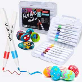 HXXN 24 Colors Acrylic Paint Markers Pens for Graffiti, Rock, Wood, Canvas, Glass, Fabric, Ceramic, DIY Crafts Art Supplies for Adults Kids