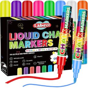 Labeol Chalk Markers, 8 Colors 10mm Jumbo Liquid Chalk Marker, Window Chalk Markers for Cars Washable, 3-in-1 Nib Chalk Markers for Windows, Signs, Glass, White Boards, Mirrors