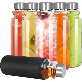 GoldArea Glass Water Bottles with Sleeve - 3 Packs 18oz Glass Bottles with Lids - Ideal for Juice, Juice Cleanses, and Reusable Juicing Bottles，Wide Mouth Liquid Storage Containers for Refrigerator in Kuwait