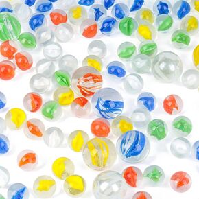 LovesTown 500PCS Glass Marbles, Marbles Bulk for Kids Marble Game Cat Eye Marbles Mix 5 Colors Marbles Sizes 1"/0.63"