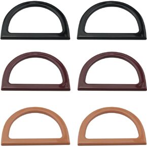 6PCS Plastic Imitation Wood D Shaped Handle 3 Colours DIY Purse Decorative Handle Handbag Handle Replacement Handbag Making Supply for DIY Crafts