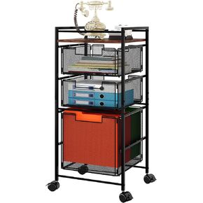 EasyPAG Rolling File Cabinet 4 Drawers Metal File Organizer Storage Cart Mobile File Cart with Removable Drawers with 4 Swivel Casters Rolling Wheels Cart, Black