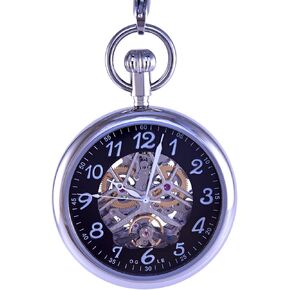 OGLE 3ATM مقاوم للماء حركة مزدوجة الفولاذ المقاوم للصدأ كبير الوجه فوب الذاتي لف التلقائي الهيكل العظمي الميكانيكية ساعة جيب سلسلة صندوق in Kuwait