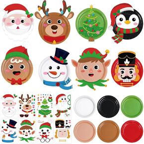 24 Pack Christmas Art & Craft for Kids,Christmas DIY Paper Red Green Plates Craft Gifts for Age 4 5 6 7 8 Years Old Christmas Santa Snowman Tree Art Kits Sets for Christmas Party Supplies Decorations