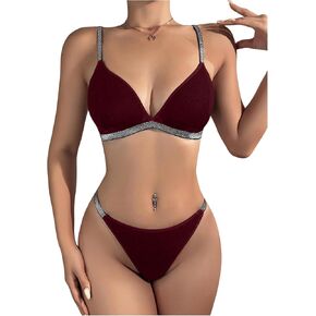 Women's 2 Piece Glitter Lingerie Sets Ribbed Knit Wireless Bra and Panty Set in Saudi Arabia