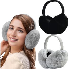 Women Winter Ear Muffs Warm faux fur Earmuffs Foldable Ear Warmer Ladies Ear Covers 1/2Pack