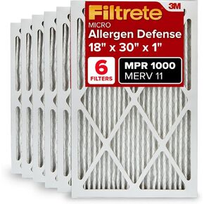 Filtrete 18x30x1 Air Filter MPR 1000 MERV 11, Allergen Defense, 6-Pack (exact dimensions 17.81x29.81x0.81)