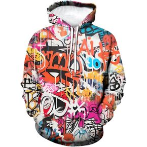 Men's Novelty Hip-hop Graffiti Cool Graphic Hoodies Hooded Colorful Totem Sweatshirts Pullover, Small, Purple