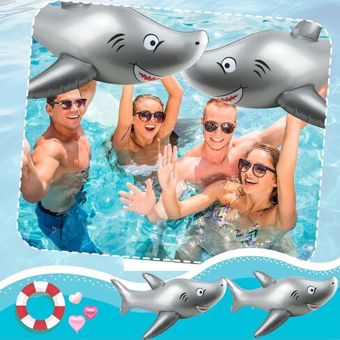 4 عبوات من أسماك القرش القابلة للنفخ مقاس 40 بوصة، حيوانات القرش الكبيرة القابلة للنفخ من مادة PVC القابلة للنفخ، لعبة حمام السباحة العائمة للشاطئ الصيفي، مستلزمات حفلات البحر والمحيط in Kuwait