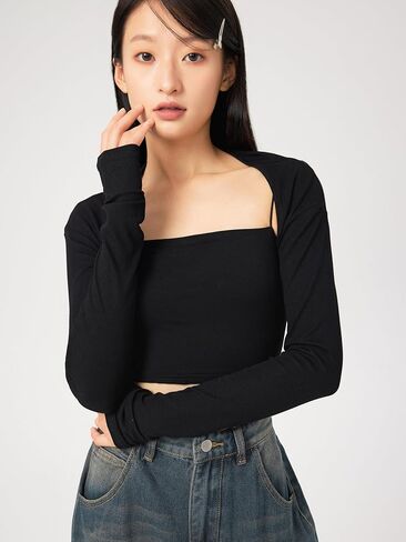 CIDER Solid Collarless Long Sleeve Crop Shrug in Saudi Arabia