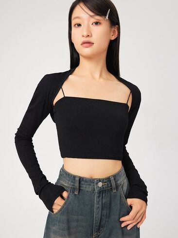 CIDER Solid Collarless Long Sleeve Crop Shrug in Saudi Arabia
