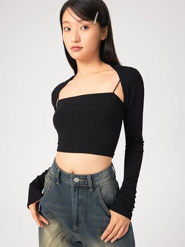 CIDER Solid Collarless Long Sleeve Crop Shrug in Saudi Arabia