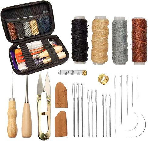 28 Pcs Leather Repair Sewing Kit Thread Cord Stitching Needles Sewing Awls Tape Measure Basic Sewing Tools for Carpet Shoes Backpack Repair in Saudi Arabia