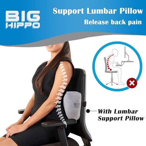 وسادة دعم ظهر فرس النهر الكبيرة، وسادة دعم قطني لاستخدام آلام الظهر في الكرسي، تخفيف آلام أسفل الظهر، وسادة قطنية خلفية لكرسي المكتب، كرسي المكتب، مقعد السيارة، المنزل أو الطائرة in Kuwait