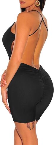 SHESEEWORLD Women's Summer Sleeveless Round Neck Spaghetti Strap Criss Cross Jumpsuit Sexy Backless Bodycon Romper in Saudi Arabia