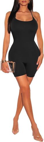SHESEEWORLD Women's Summer Sleeveless Round Neck Spaghetti Strap Criss Cross Jumpsuit Sexy Backless Bodycon Romper in Saudi Arabia