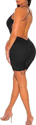 SHESEEWORLD Women's Summer Sleeveless Round Neck Spaghetti Strap Criss Cross Jumpsuit Sexy Backless Bodycon Romper in Saudi Arabia