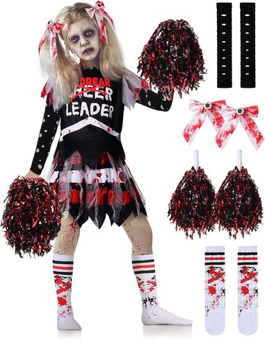Dead Cheerleader Costume for Girls, Scary Bloody Kids Halloween Costumes for Halloween Dress Up Parties in Kuwait