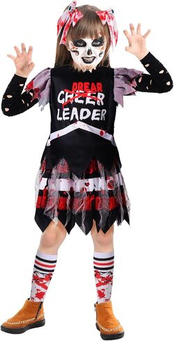 Dead Cheerleader Costume for Girls, Scary Bloody Kids Halloween Costumes for Halloween Dress Up Parties in Kuwait