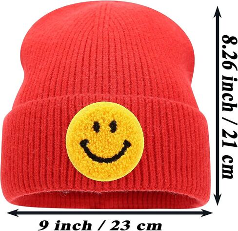 Smiley Face Embroidered Beanie Hat Happy Graphic Cuffed Skull Cap Cute Pattern Winter Warm Watch Hats for Women, Men in Saudi Arabia